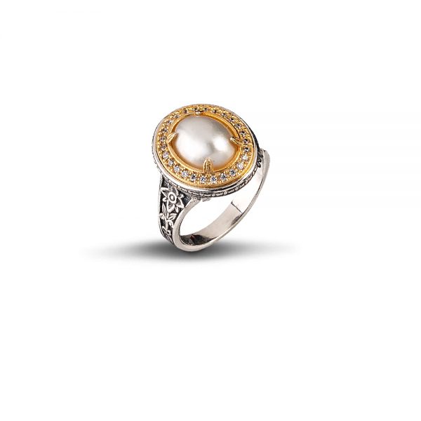 Δαχτυλίδι με Μαργαριτάρι και Ζιργκόν πέτρες D84 BY DIMITRIOS EXCLUSIVE